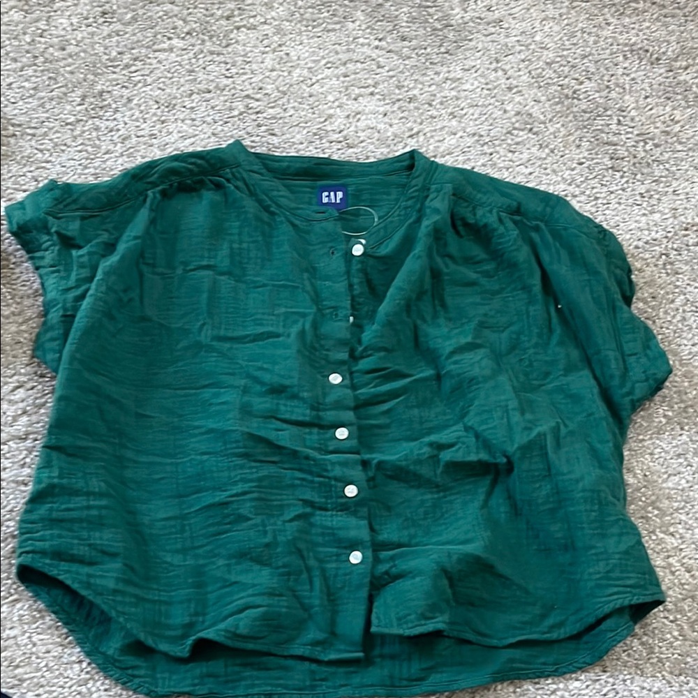 GAP Green Flutter Sleeve Button Down Blouse